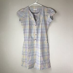 Sessun small agostina cotton plaid mini dress with cap sleeves and button front